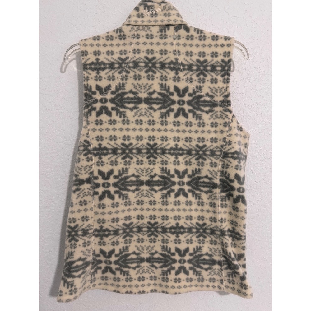 Woolrich Womens Fleece Vest Snowflake Print Full Zip Pockets Cream Gray Size S - Picture 2 of 8
